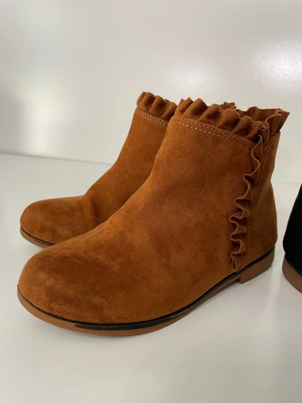 Ruffle Suede-Like Ankle Boots Sienna Brown & Black Girls 11 Cottagecore Coquette